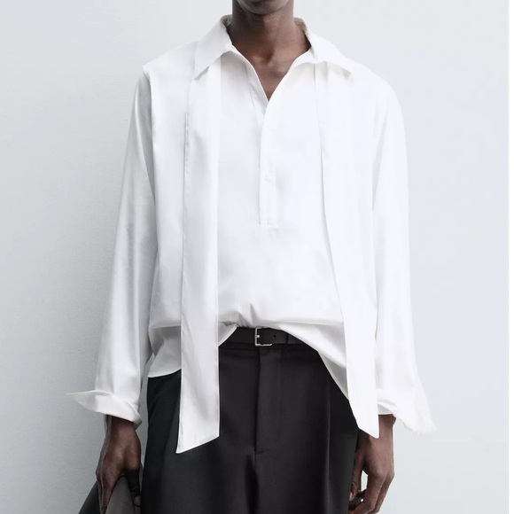 Zara Man NWT flowing shirt with bow white 6626/167